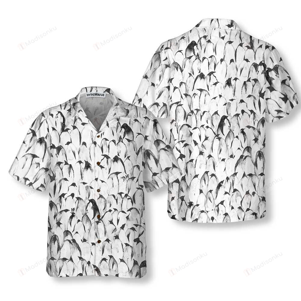 Crowd Penguin Seamless Pattern Penguin Hawaiian Shirt