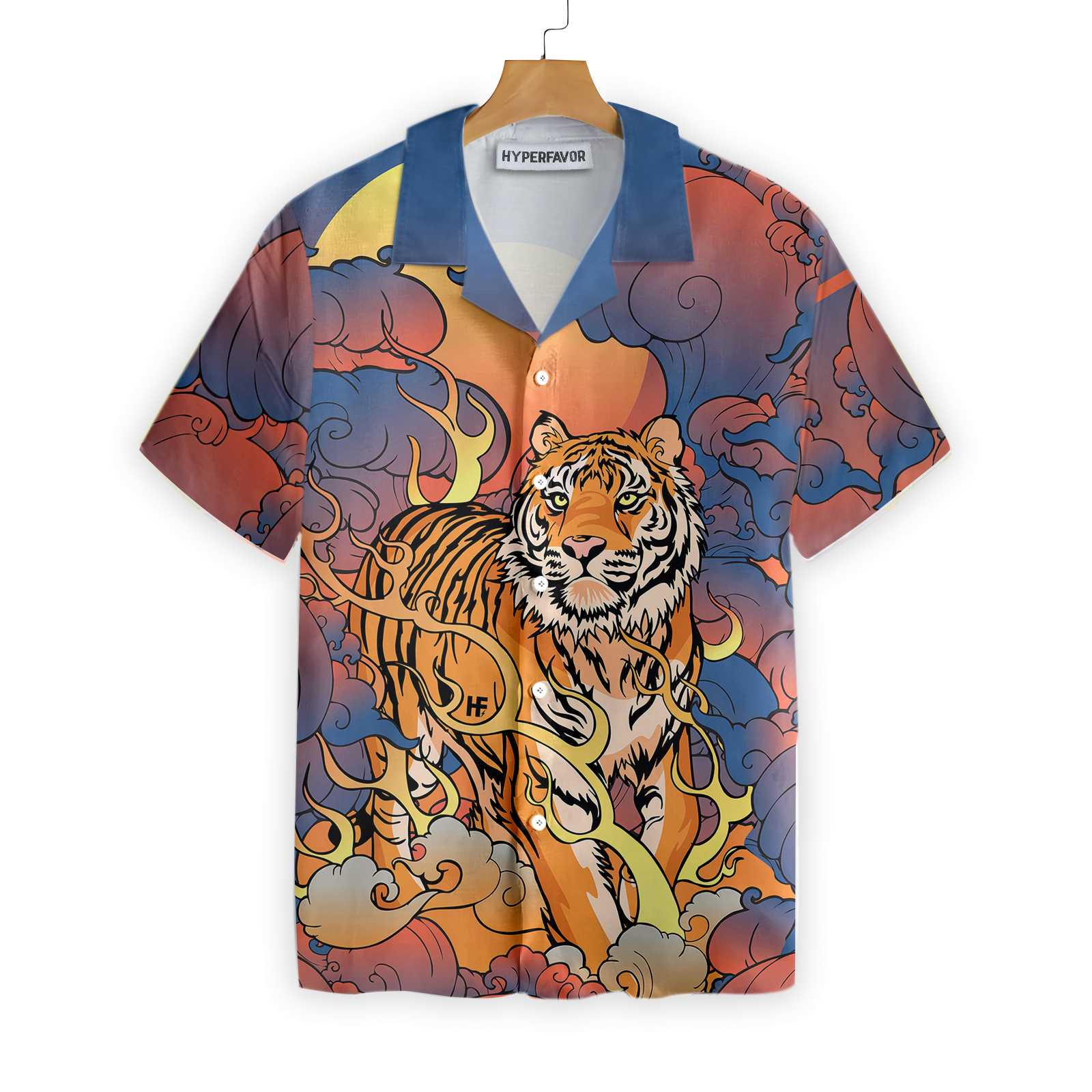 Oriental Powerful Tiger Hawaii Dawn Sun And Cloud Print Shirt For Men Ha81994