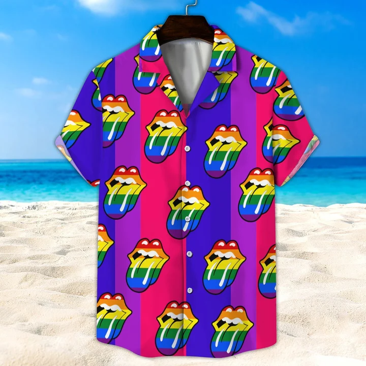 Lgbt Hawaiian Bisexual Rainbow Lip Unisex Hawaiian Beach Short Ha39073