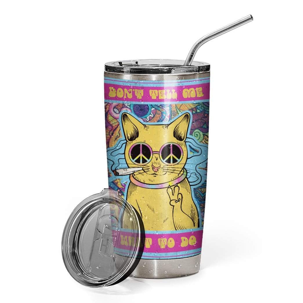 3D Hippie Cat Design Vacuum Insulated Glitter Tumbler