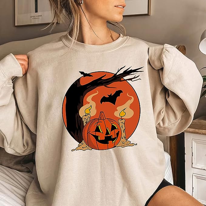 Halloween Pumpkin 2D Crewneck Sweatshirt All Over Print Sweatshirt For Women Sweatshirt For Men Sws1248