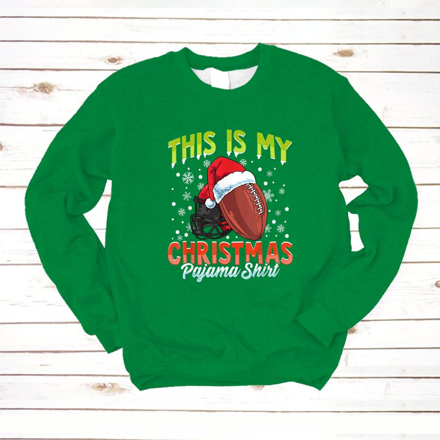 This Is My Christmas Pajama Funny Football Santa Hat Xmas T Shirt