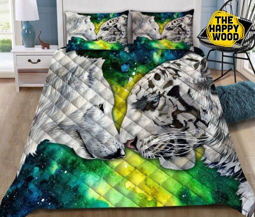 White Wolf And Tiger Quilt Bed Set And Pillow Covers