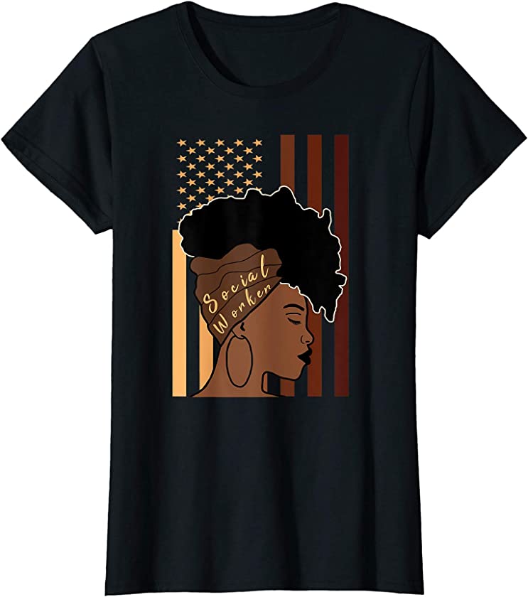 Womens Melanin Shades Flag African American Social Worker T-Shirt