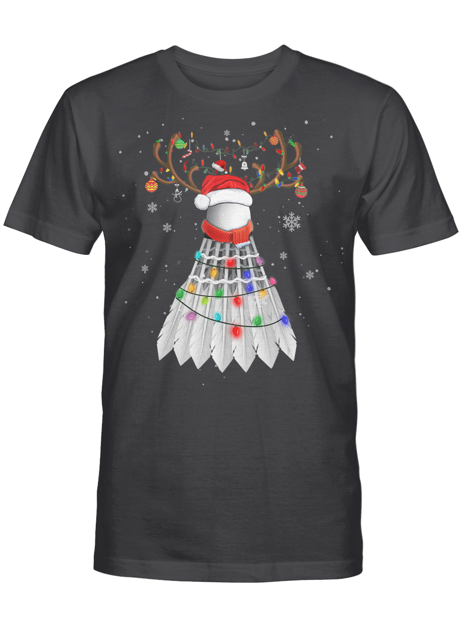 AmazeStyleZ Santa’s Reindeer, Ugly Christmas Sweater, Christmas Gift Ideas, Christmas TreeSanta Hat Badminton Reindeer Christmas Funny Sport Players T-Shirt