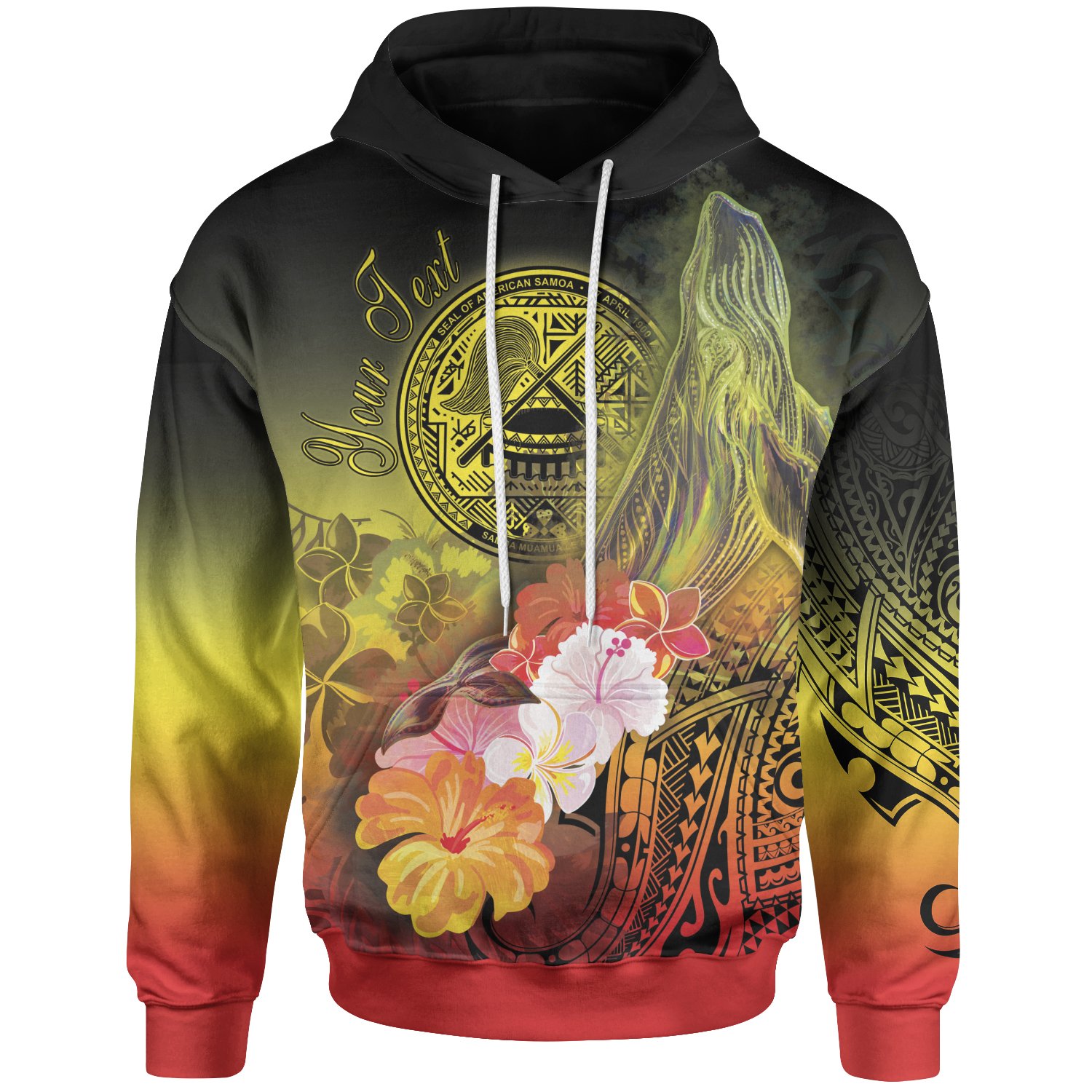 American Samoa Polynesian Custom Personalised Hoodie – Humpback Whale with Tropical Flowers – BN18