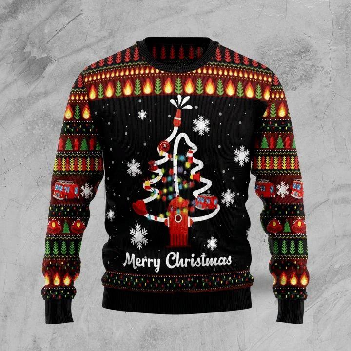 Merry Christmas Firefighter Ugly Sweater, Firefighter Christmas Tree Christmas Sweater, Firefighter Christmas Gift, Merry Christmas Shirt Gift Xmas 2024