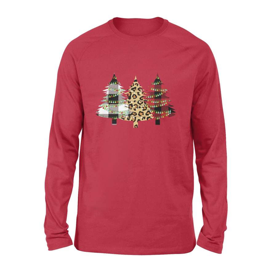 Buffalo Plaid Red White Leopard Christmas Tree Xmas Long Sleeve