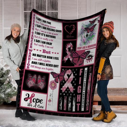 Breast Cancer Warrior Breast Cancer Awareness Pink Ribbon Butterfly Fleece Blanket