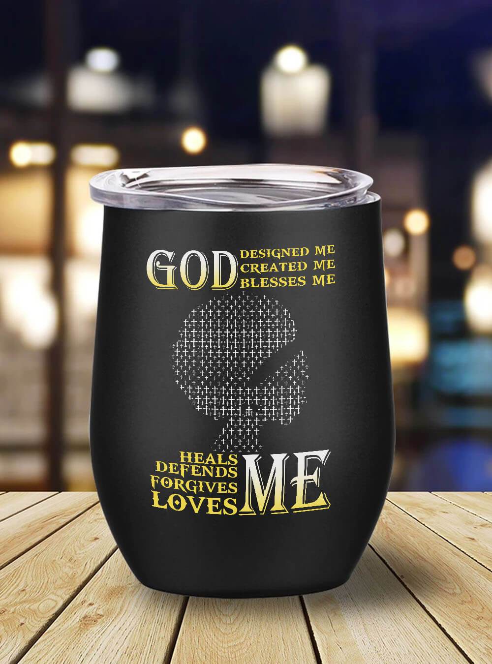 African American Tumbler God Designed Created Blessed Heals Defends Forgives Loves Me Girl Stainless Steel Wine Tumbler Mug Black History Month Gift Ideas BPS9212