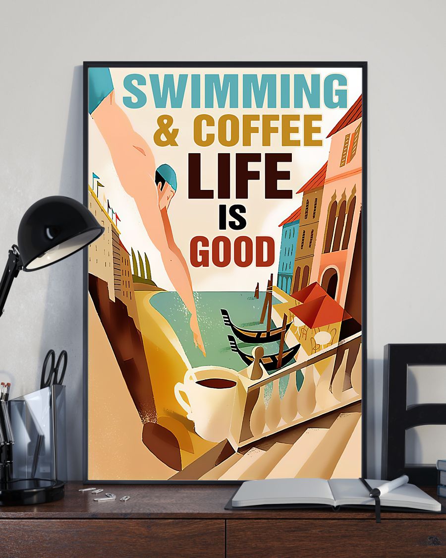 Swimming And Coffee Life Is Good Vertical Canvas And Poster | Wall Decor Visual Art