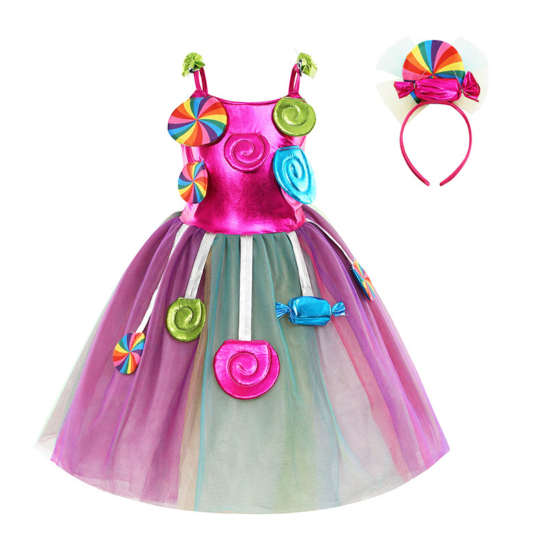 Cosplay Lollipop Fantasy Dress Candy Princess Costume Halloween Carnival Rainbow Candy Costume Party Frock Ball Gown Tutu Dress alx