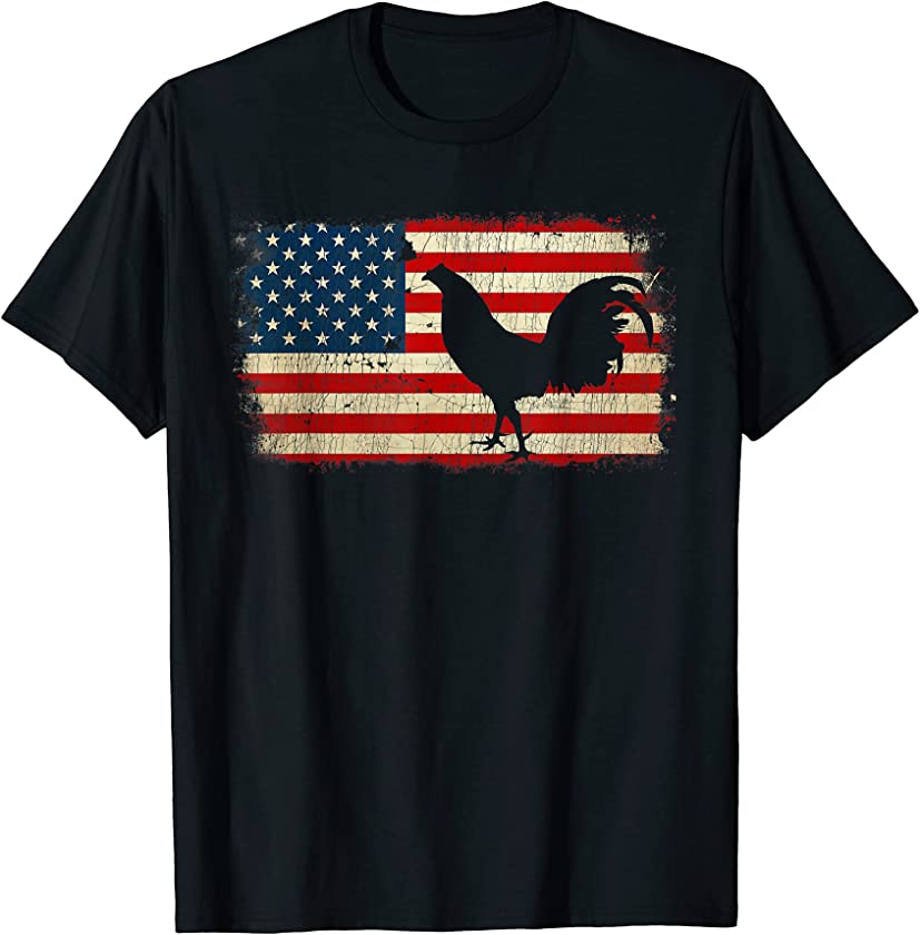 Vintage US Flag Cockfighting, Game Fowl Rooster Lover T-Shirt