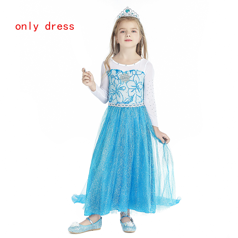 2021 Summer Girls Elsa Anna Dress Costume for Halloween Kids Princess Dress Snow Queen Blue Elza Dresses Children Party Clothes alx