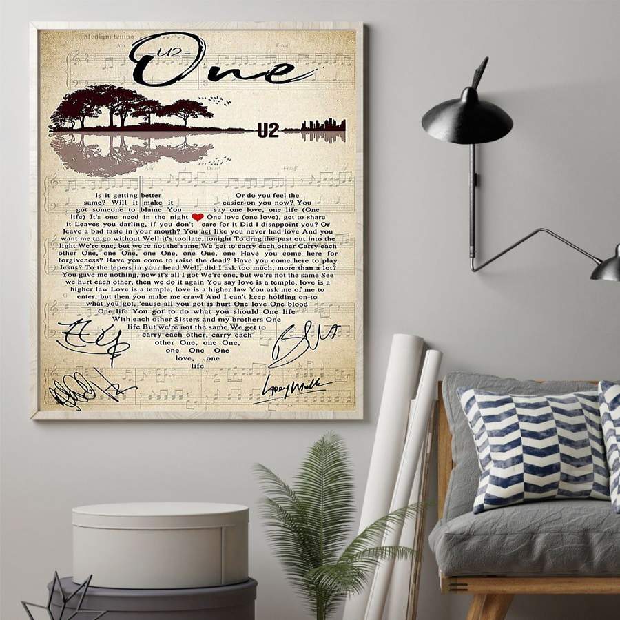 U2 One Song Lyrics Poster Heart Typography Poster Poster Bathroom Wall Decor