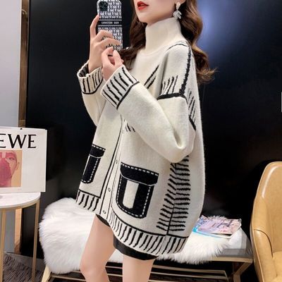 Women Sweaters Korean Fashion Print V Neck Loose Wear Knitted Cardigans Sweater Autumn Winter Sweet 2022 cheap Women Clothes alx