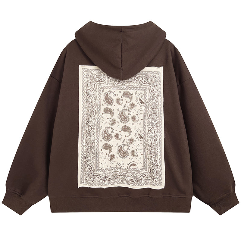 Lemandik Trendy Zip Up Hoodie Paisley