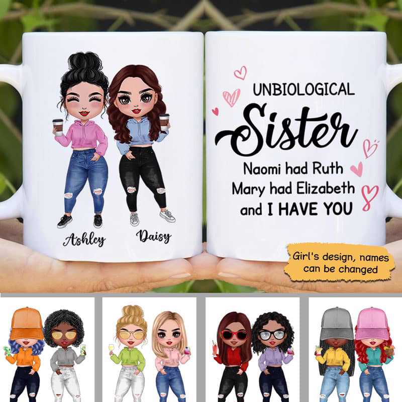 Doll Besties Unbiological Sisters Personalized Mug