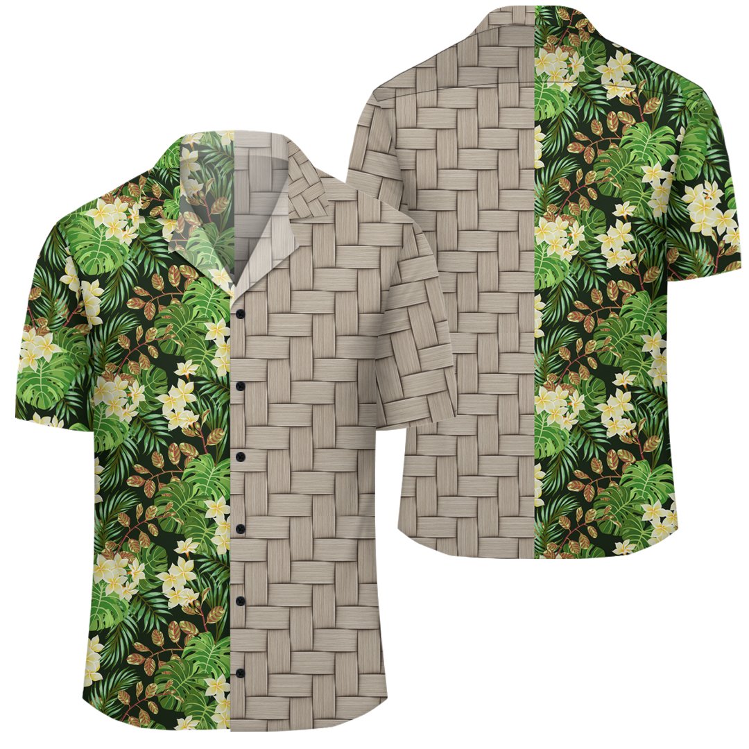 Hawaii Tropical Leaves And Plumeria Lauhala Moiety Hawaiian Shirt – AH – JR