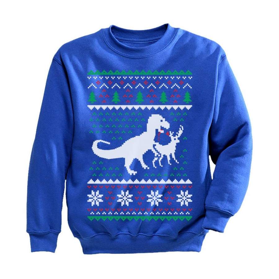 Ugly Christmas Sweater T-Rex VS Reindeer Funny Gift Youth Kids Sweatshirt