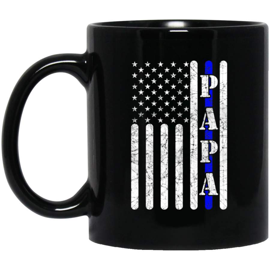 Thin Blue Line Papa Vintage Police American Flag Gift Coffee Mug