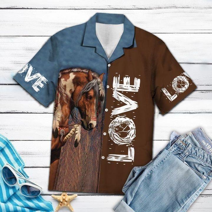 Horse Hawaii Shirt Love Native Blue Brown Lover Aloha Ha86253