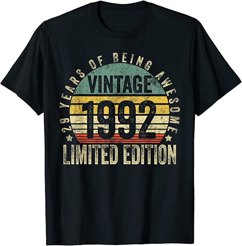 29 Year Old Gifts Vintage 1992 Limited Edition 29th Birthday T-Shirt