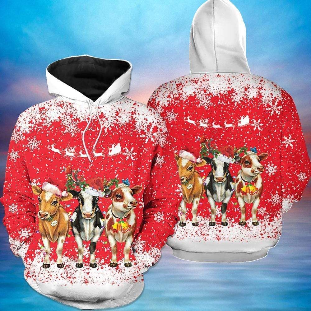 Cows Christmas Red Cute Design 3D Printed Sublimation Hoodie Hooded Sweatshirt Comfy Soft And Warm For Men Women S to 5XL CTC16011384