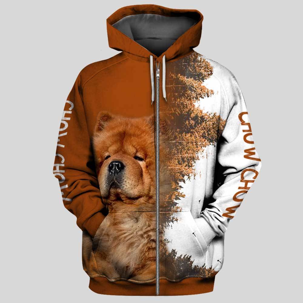 Chow Chow Forest 3D Full Printing Zip Hoodie And Unisex Tee