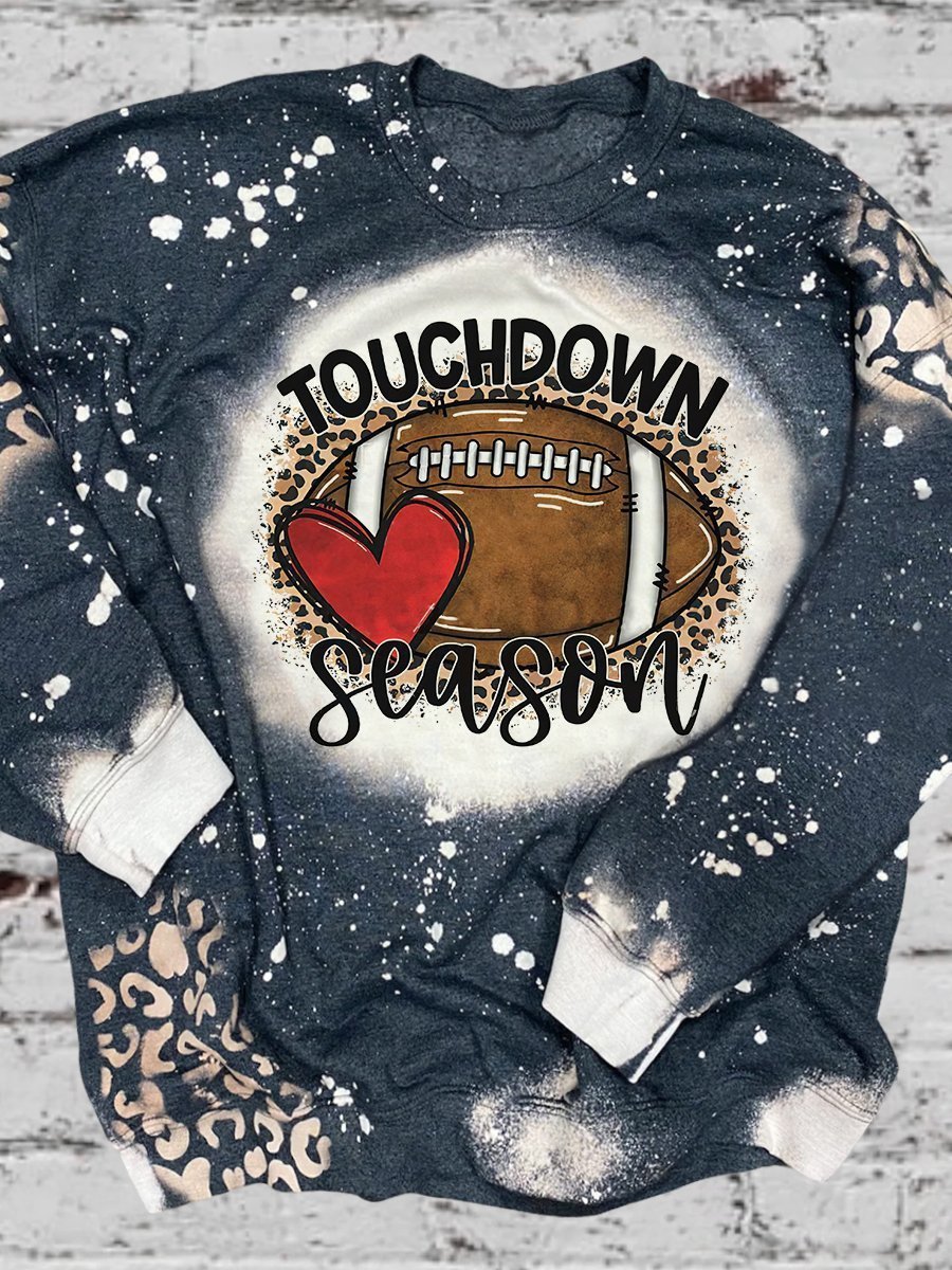 Touchdown Season Football Leopard Pattern Bleached Shirt Long Sleeve Shirt Hg