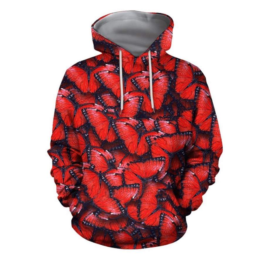 3D All Over Print Red Butterflies Hoodie