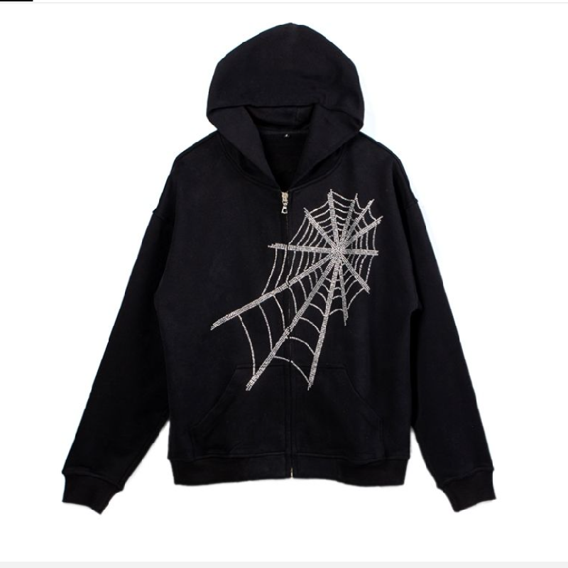 Y2k Women Gothic Punk Harajuku Fashion Spider Web Outerwear Zipper Sweatshirts Emo Alt Fairy Grunge Black Hoodies Clothing 2021 alx