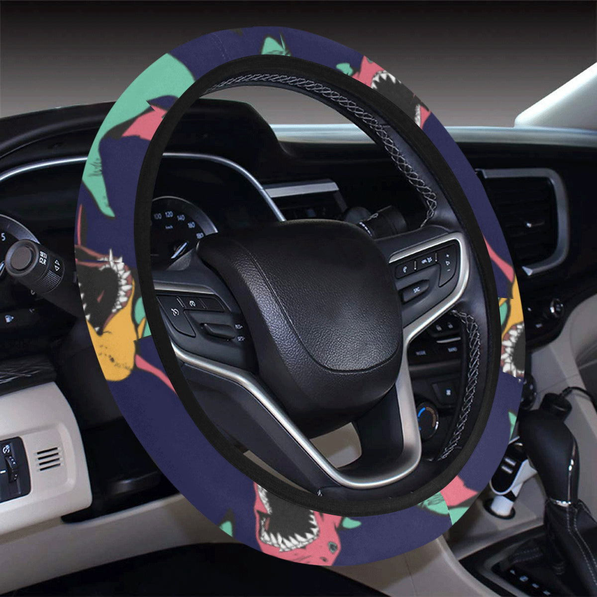 Shark Bite Pattern Steering Wheel Cover With Elastic Edge