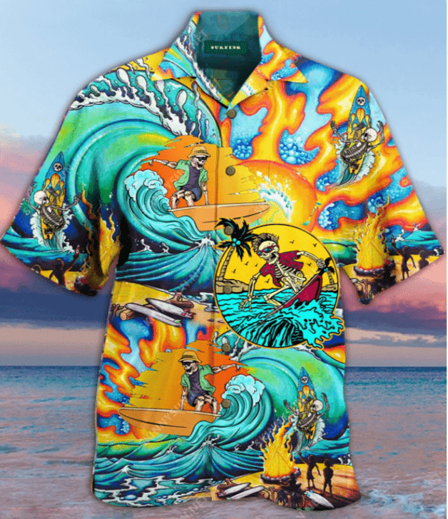 Cover Your Body With Amazing Hot Summer Skeleton Surfing The Beach Unisex Aloha Hawaii Shirts Dh Ha7185