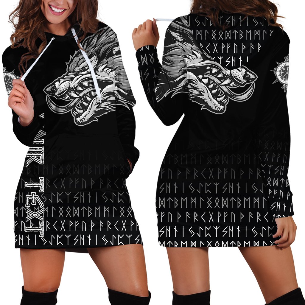 (Custom) Viking Style Hoodie Dress Fenrir Wolf Near Shoulder A27