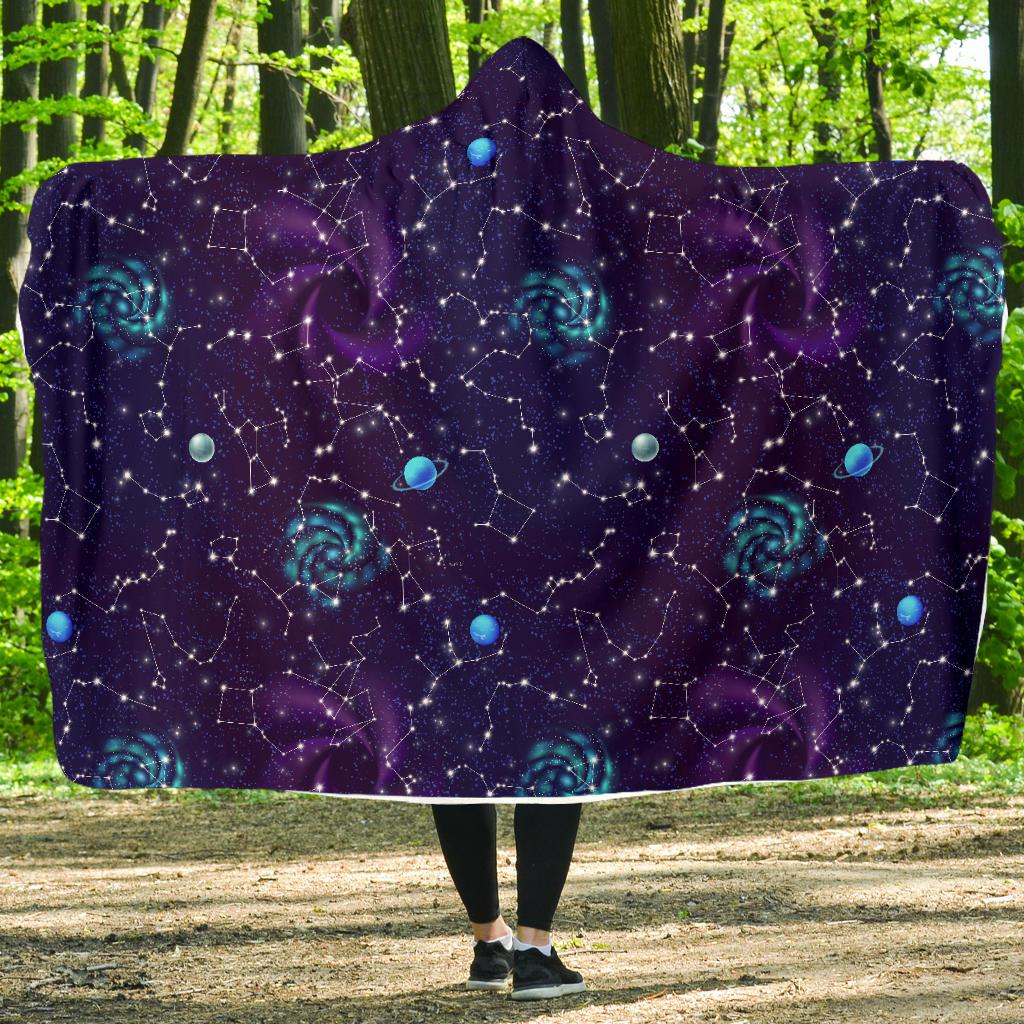 Zodiac Galaxy Design Print Hooded Blanket