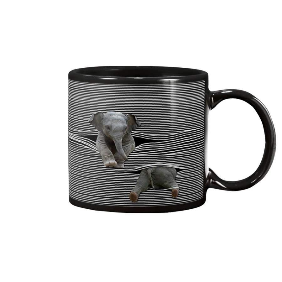 Funny Elephant Playing With Striped Wall Custom Design Mug