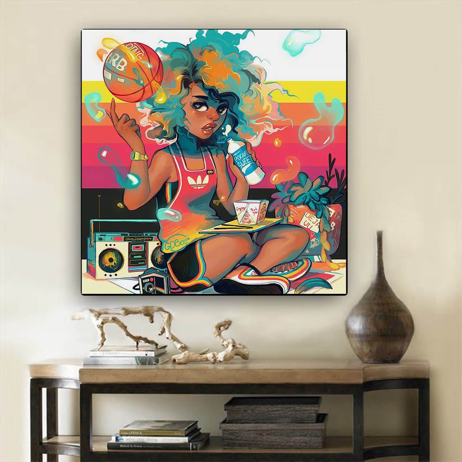 African American Art On Canvas Sport Melanin Girl Afro Hair Afrocentric Living Room Decor