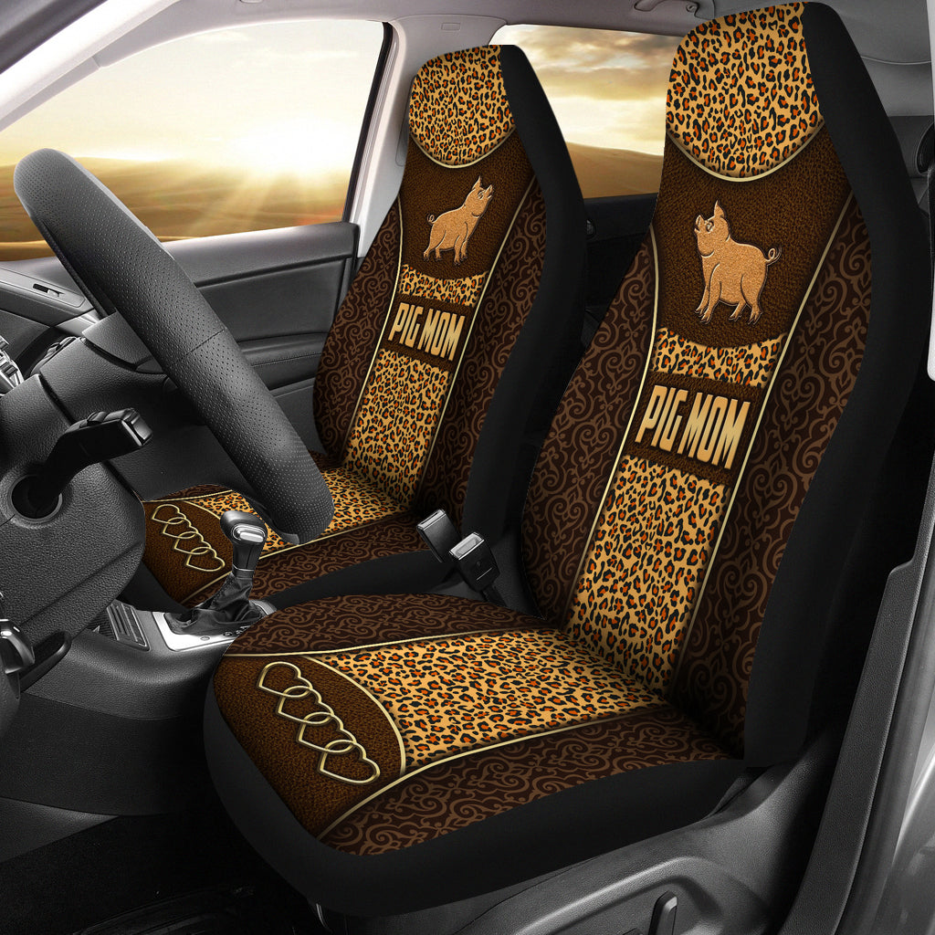 Pig Mom Vintage Classic Pattern Leopard Leather Texture Car Seat Covers, Seat Covers Full Set, Carseat Covers, Automotive Seat Covers