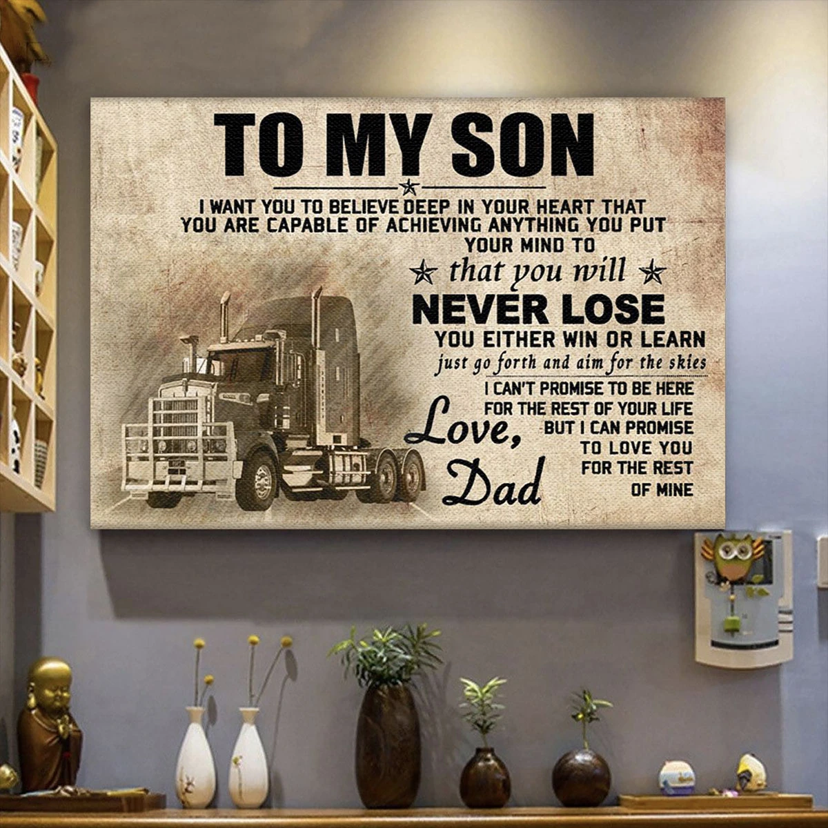 To My Son Truck Dad – Gift Idea For Dad, Father’S Day , Gift For Home Decor, Gift For Family – Horizontal Canvas Matte Canvas Wall Art