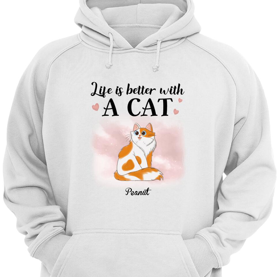 Better With Sitting Cat Cartoon Floral Personalized Hoodie – Trending Personalized