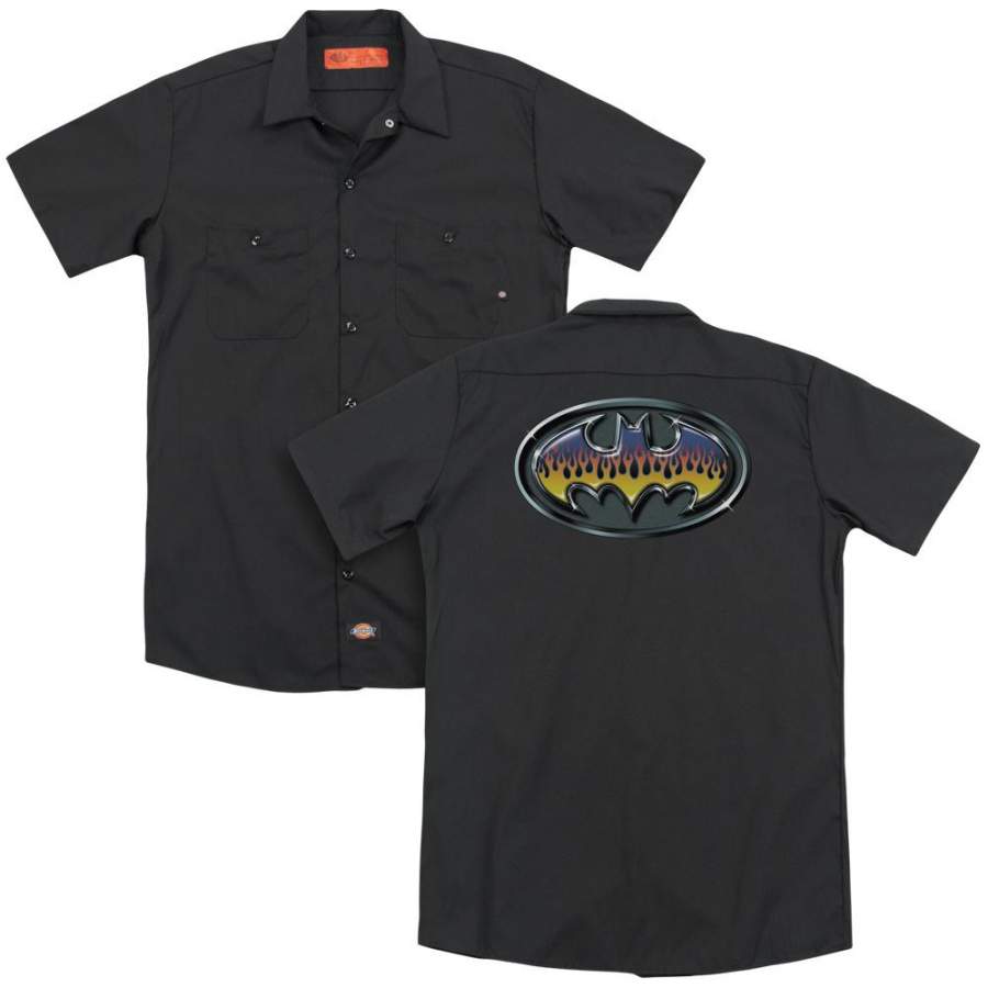 Batman – Hot Rod Shield (Back Print) Adult Work Shirt