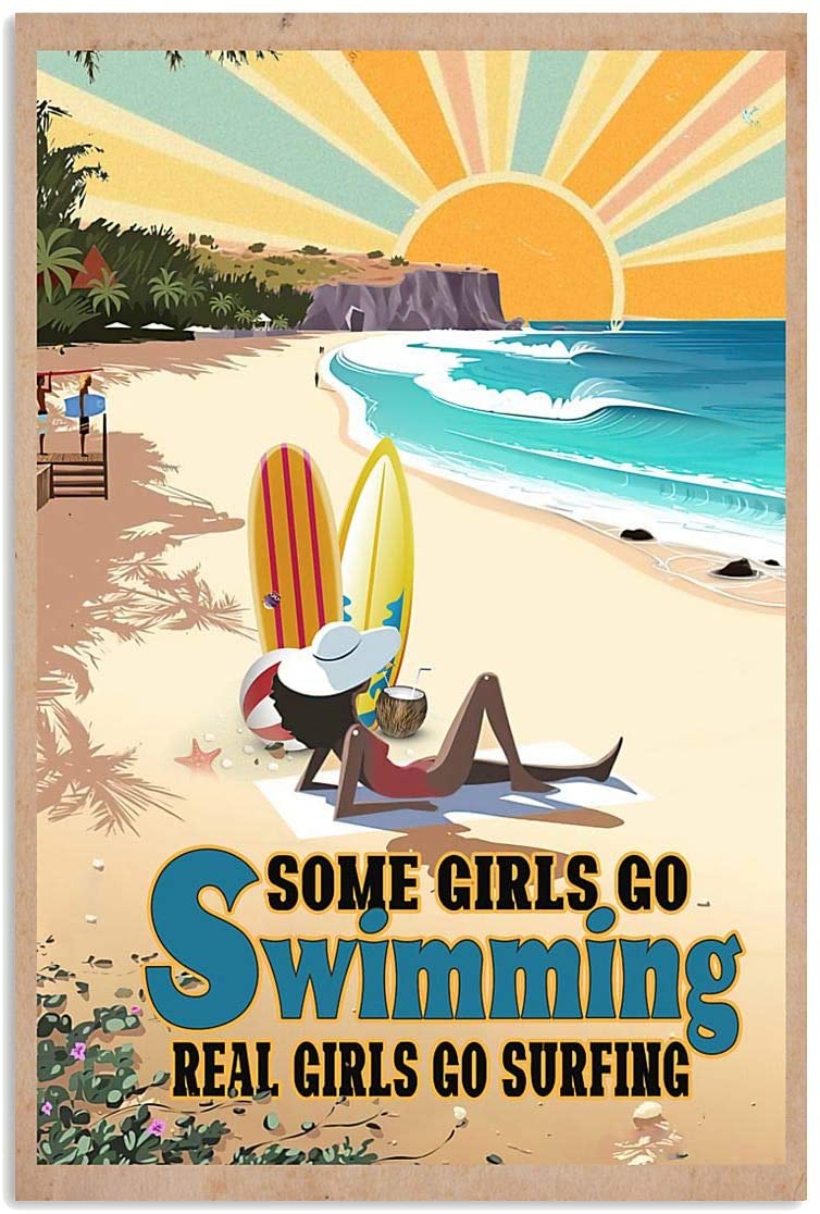 Vintage Some Girls Go Swimming Real Girls Go Surfing Poster Art Print      Home Decor Gift For Men Women Family Frd On Birthday Xmas