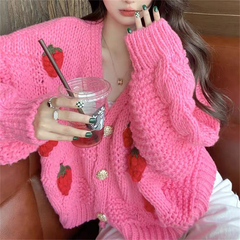 2022 Autumn Fashion Long Sleeves Slight Strech Cardigan Women Loose Fit Star Embroidered Holiday Cardigan Beige Warm Sweater alx