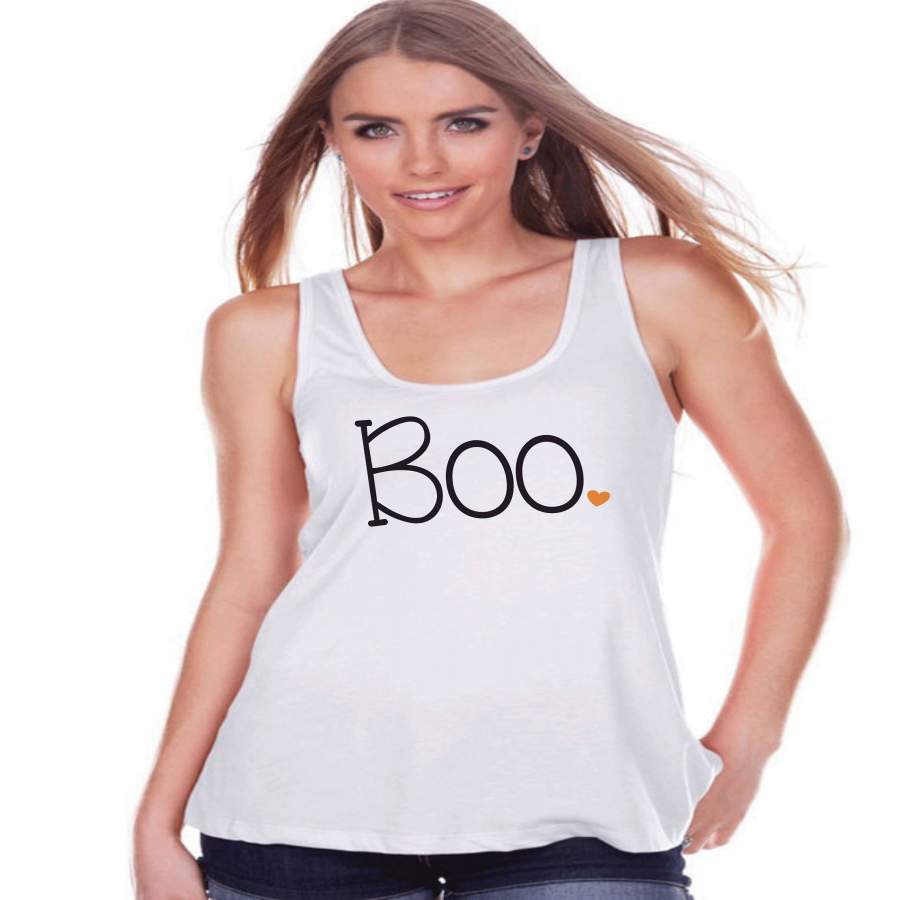 Womens Halloween Tank - Boo Halloween Shirt - Ladies Halloween Party Shirt - Adult Halloween Costumes - White Halloween Tank Top - Boo Heart x Halloween costumes 2024