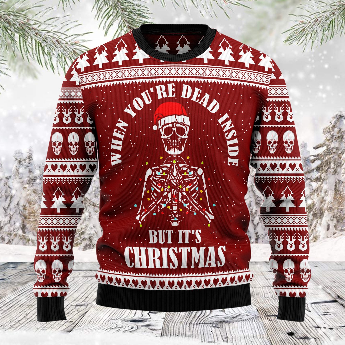 When You’re Dead Inside But It’s Christmas Skull TG5127 unisex womens & mens, couples matching, friends, skull lover, funny family ugly christmas holiday sweater gifts (plus size available)