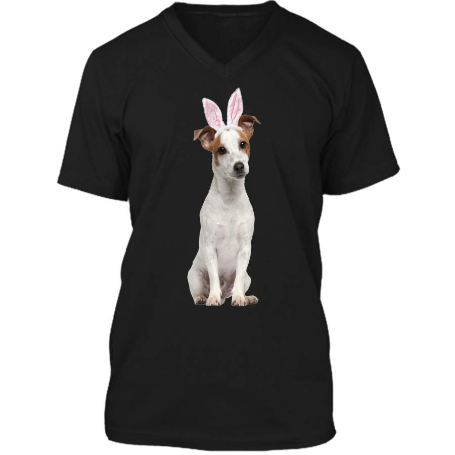 Jack Russell Wearing Easter Bunny Ears Dog T-Shirt Mens Printed V-Neck T