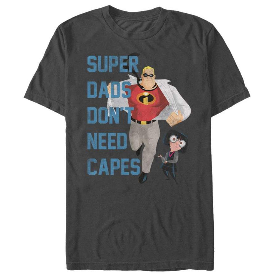 The Incredibles Men’s Super Dads Don’t Need Capes  T Shirt Charcoal