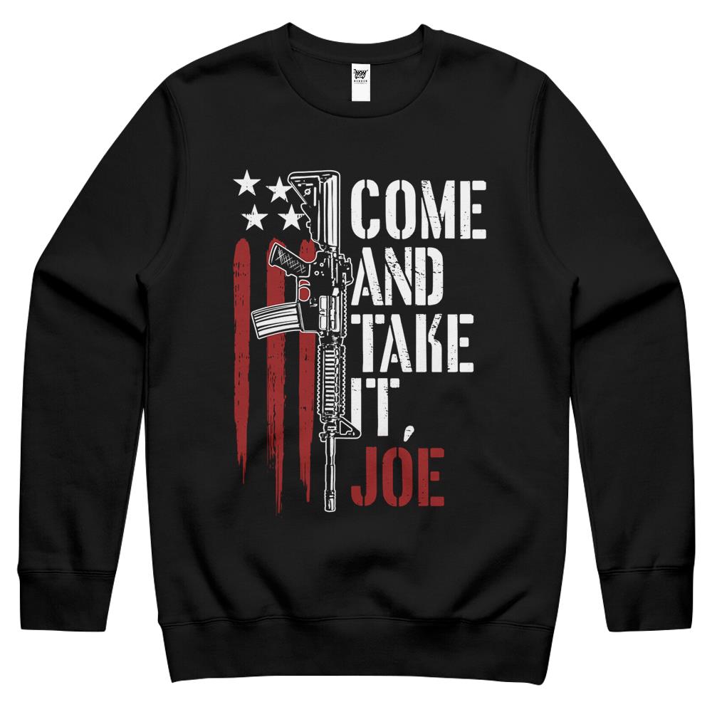 Mens Come And Take It Joe Gun Rights Ar-15 American Flag Crewneck Sweatshirt