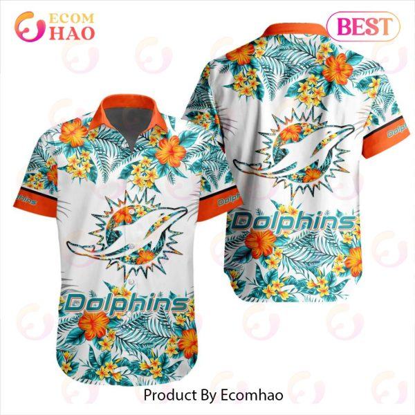 Nfl Miami Dolphins Special Hawaiian With Flowers And Big Logo Button Shirt